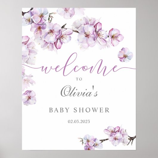 水彩さくらんぼの花の赤ちゃんシャワー歓迎サイン ポスター (正面)