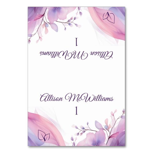 水彩さくらんぼの花 – ベジタリアン結婚- テーブルナンバー (正面)