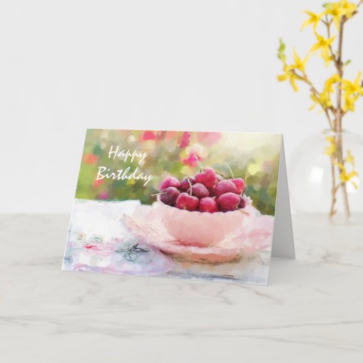 水彩さくらんぼを追加Ageおもしろい誕生日挨拶 カード (黄色い花)