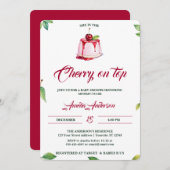 水彩さくらんぼオントップピンク赤ベビーシャワー 招待状 (正面/裏面)