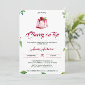水彩さくらんぼオントップピンク赤ベビーシャワー 招待状 (スタンド正面)