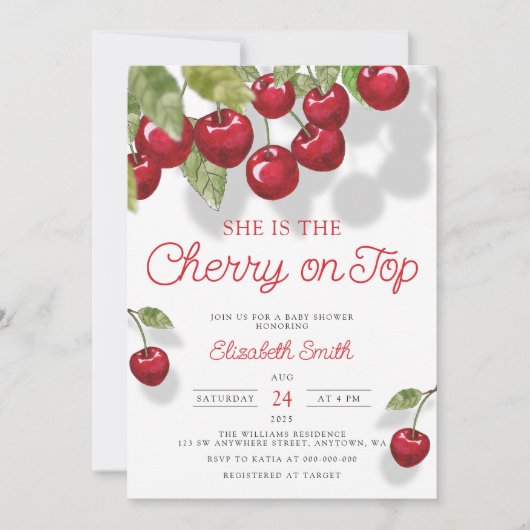 水彩さくらんぼオントップベビー招待状 招待状 (正面)
