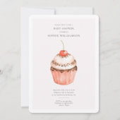 水彩さくらんぼカップケーキベビーシャワー 招待状 (正面)