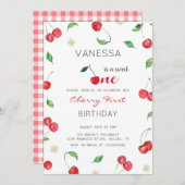 水彩さくらんぼガールファースト誕生日招待状 招待状 (正面/裏面)