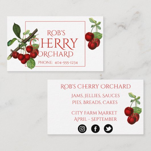 水彩さくらんぼステム名刺 名刺 (正面/裏面)