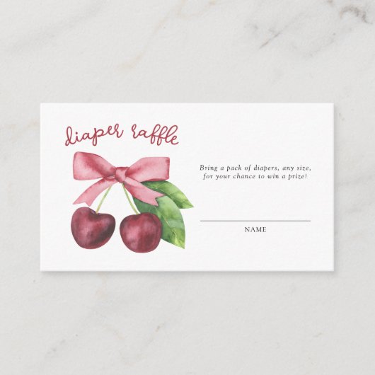 水彩さくらんぼバビーブシャワーおむつラッフル エンクロージャーカード (正面)