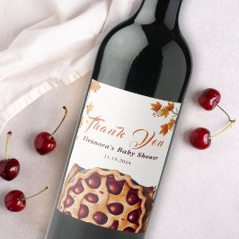 水彩さくらんぼパイ赤ちゃんシャワーありがとう ワインラベル
