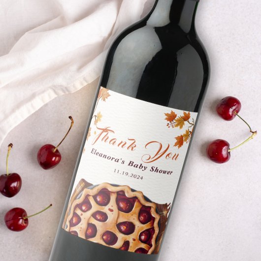 水彩さくらんぼパイ赤ちゃんシャワーありがとう ワインラベル