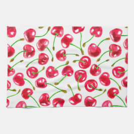 水彩さくらんぼパターン キッチンタオル