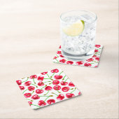 水彩さくらんぼパターン スクエアペーパーコースター (インサイチュ)
