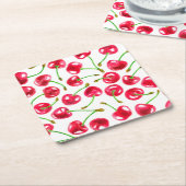 水彩さくらんぼパターン スクエアペーパーコースター (アングル)