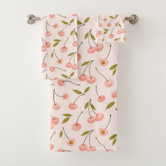 水彩さくらんぼパターン バスタオルセット (インサイチュ)