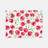 水彩さくらんぼパターン フリースブランケット (正面(横))