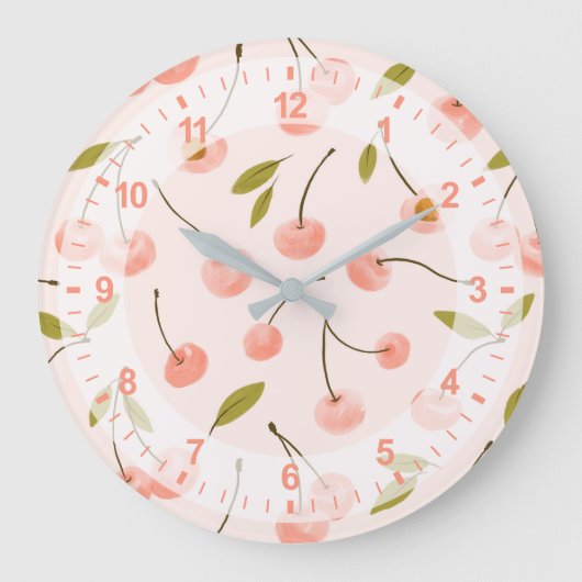 水彩さくらんぼパターン ラージ壁時計 (正面)