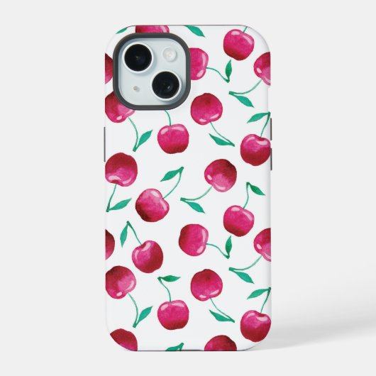 水彩さくらんぼパターン iPhone 15ケース (裏面)