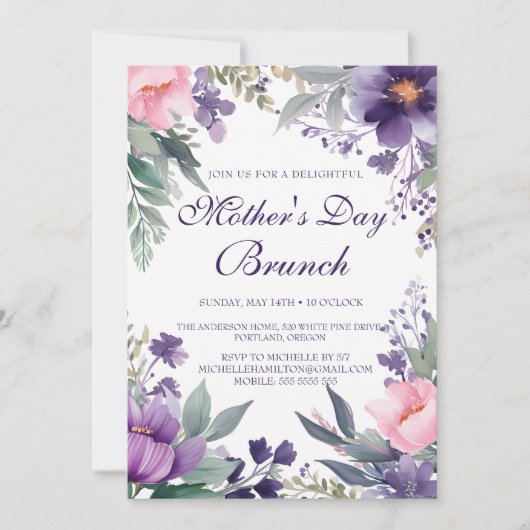 水彩さくらんぼフラワーズマザーズデイブランチ 招待状 (正面)