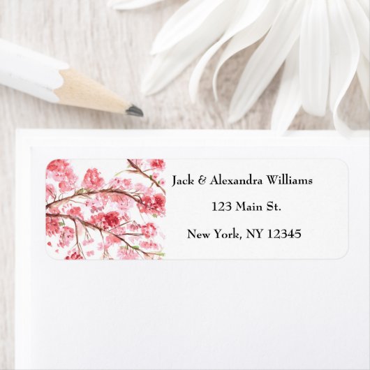 水彩さくらんぼブロッサムピンク差出人住所 ラベル (インサイチュ)