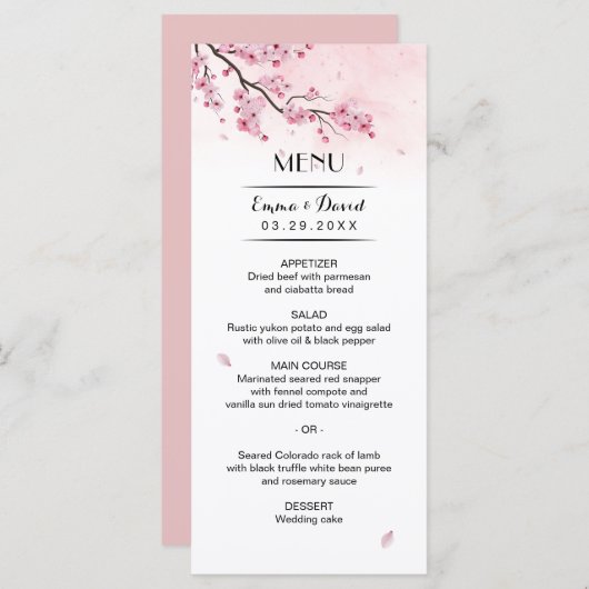 水彩さくらんぼブロッサムピンク結婚フローラのメニュー メニュー (正面/裏面)