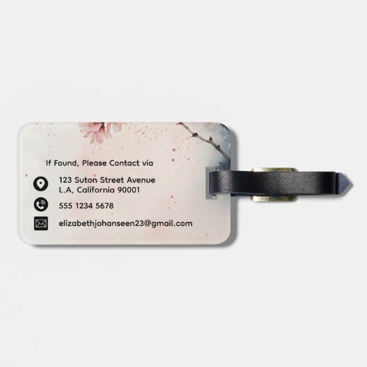 水彩さくらんぼブロッサムフローラガーリースクリプト名 ラゲッジタグ (裏面横)