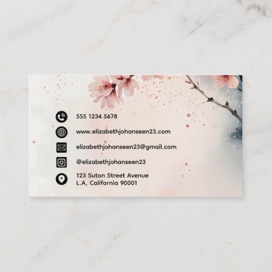 水彩さくらんぼブロッサムフローラガーリースクリプト名 名刺 (裏面)