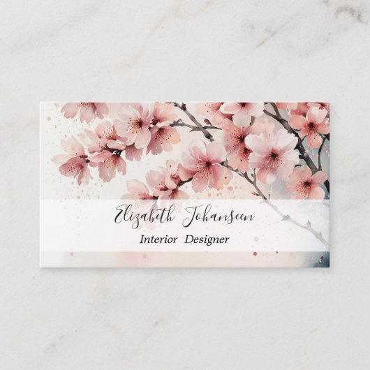 水彩さくらんぼブロッサムフローラガーリースクリプト名 名刺 (正面)