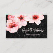 水彩さくらんぼブロッサムブラックマーブル | Qrコード 名刺 (正面)