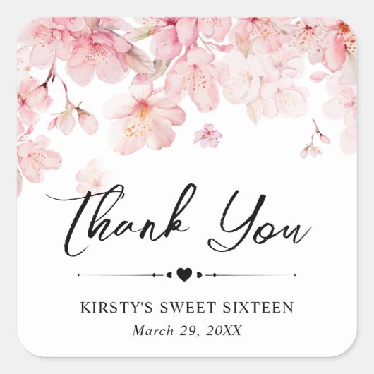 水彩さくらんぼブロッサムリースSweet sixteen スクエアシール (正面)