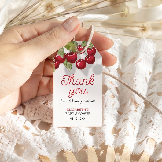 水彩さくらんぼベビーシャワーありがとう ギフトタグ