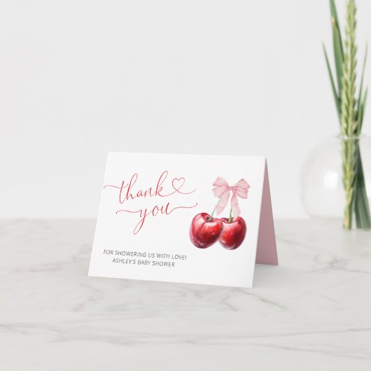 水彩さくらんぼベビーシャワーありがとう サンキューカード (正面)