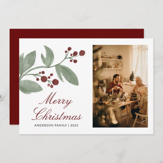 水彩さくらんぼメリークリスマスファミリーフォト シーズンカード (正面/裏面)