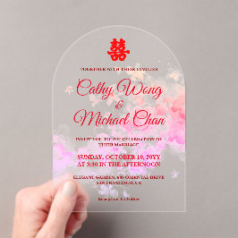 水彩さくらんぼモダン中国の結婚の花 アクリル招待状