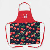 水彩さくらんぼモノグラムネイビーブルー エプロン (正面)