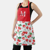 水彩さくらんぼモノグラムレッドトップグリーンブラック エプロン (インサイチュ)