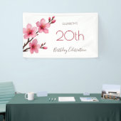 水彩さくらんぼ咲きピンク白 横断幕 (トレードショー)