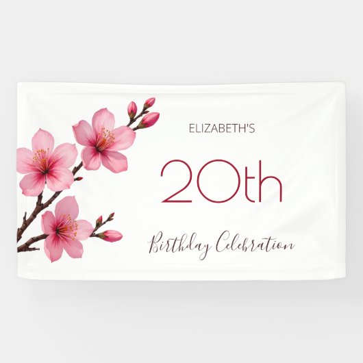 水彩さくらんぼ咲きピンク白 横断幕 (横)