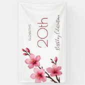 水彩さくらんぼ咲きピンク白 横断幕 (縦)