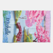 水彩さくらんぼ春ガーデン日本の キッチンタオル (横)