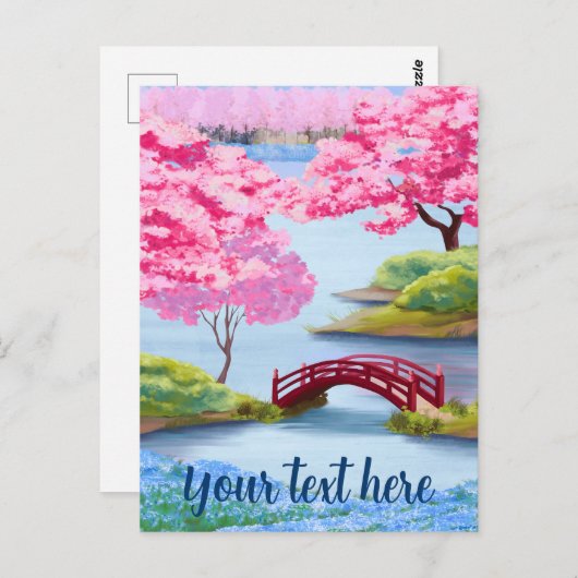 水彩さくらんぼ春ガーデン日本の ポストカード (正面/裏面)