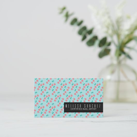 水彩さくらんぼ模様サロン美しい 名刺 (スタンド正面)