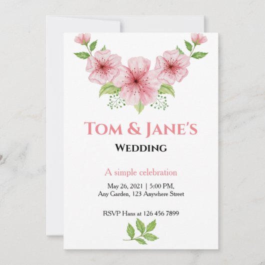 水彩さくらんぼ素朴結婚花 招待状 (正面)