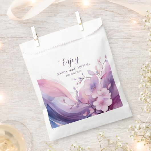 水彩さくらんぼ結婚の花 – ありがとう –  フェイバーバッグ (クリップ留めされた状態)