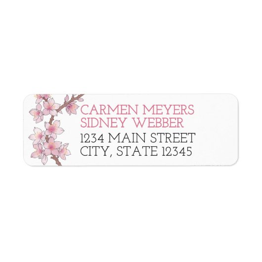 水彩さくらんぼ結婚ブロッサム差出人住所 ラベル (正面)