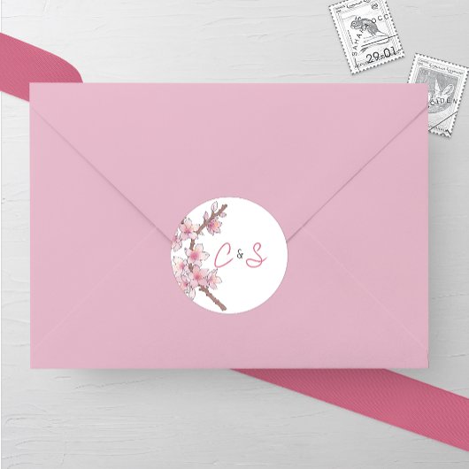 水彩さくらんぼ結婚ブロッサム ラウンドシール