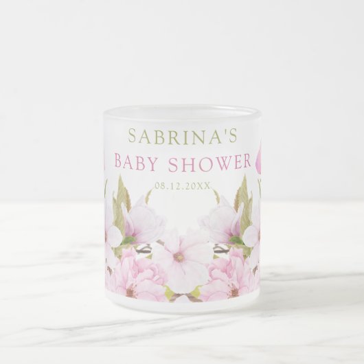 水彩さくらんぼ花が咲く女の子ベビーシャワー フロストグラスマグカップ (中央)