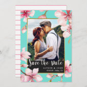 水彩さくらんぼ花の写真の保存日付 セーブザデート (正面/裏面)