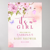 水彩さくらんぼ花の花女ウェルカムサイン ポスター (正面)