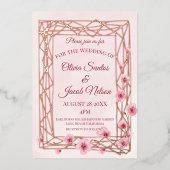 水彩さくらんぼ花オンバラ金ゴールドトレリス 箔招待状 (正面)