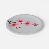 水彩さくらんぼ花ピンク灰色 ペーパープレート (アングル)