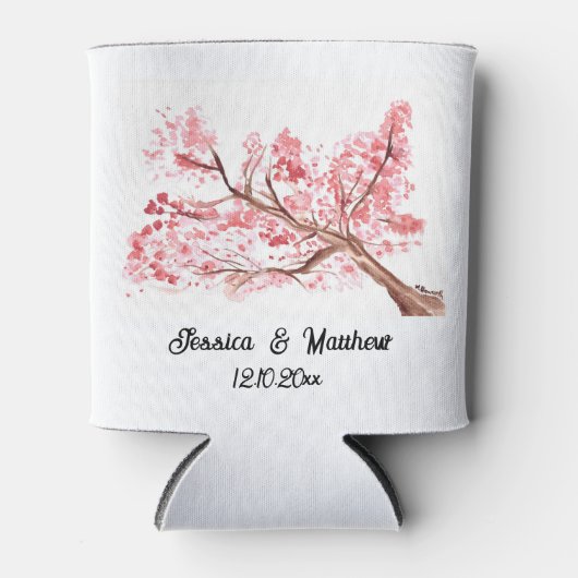 水彩さくらんぼ花フローラ自然結婚式C 缶クーラー (正面)