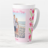 水彩さくらんぼ花ママ写真パーソナライズ カフェラテマグ (右アングル)